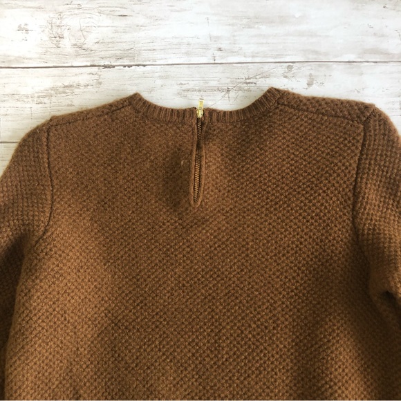 J.CREW Women Brown/White Crewneck Back Zip Pullover knit Shirt Tail Sweater Sz S - Picture 5 of 11
